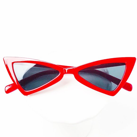 Red Retro Sunglasses Triangle Lens Decade Eighties - Picture 3 of 16